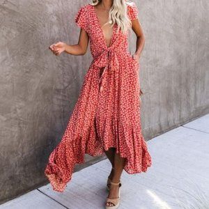 Vici Kissed By The Sun Low Pocketed Tie Maxi Dress